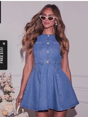 Vici Blue Denim Fit-and-Flare Mini Dress